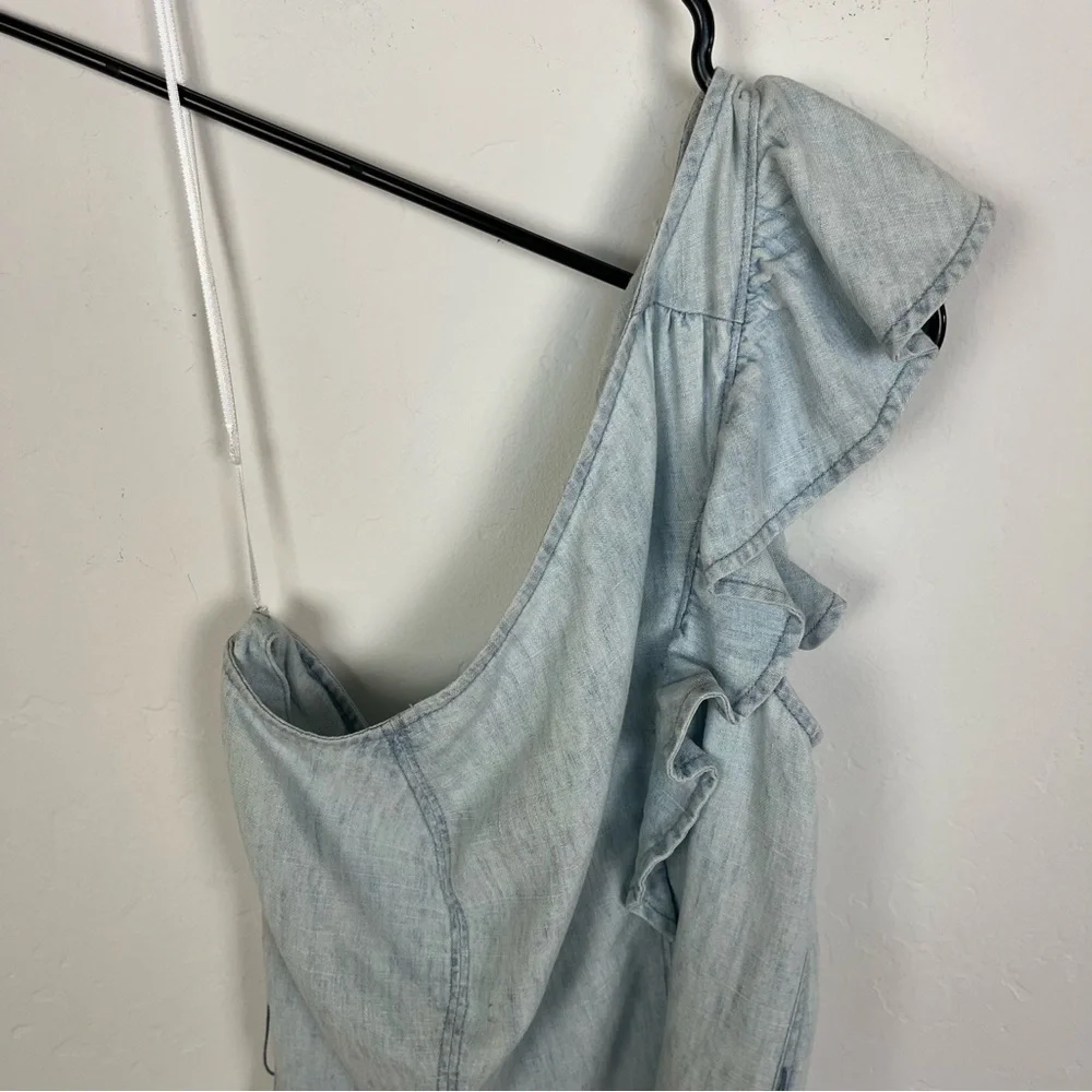 PAIGE One Shoulder Ruffle Denim Tank Top - Picture 2 of 7